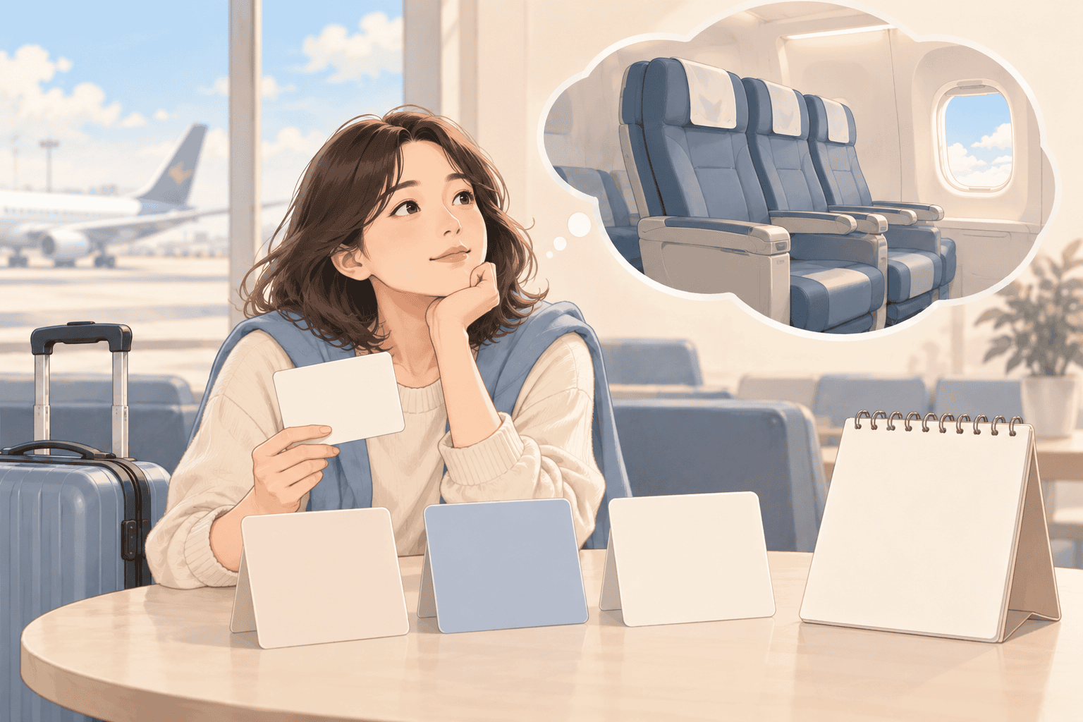 좌석 예약 조건을 빈 체크리스트로 비교하는 생활 일러스트