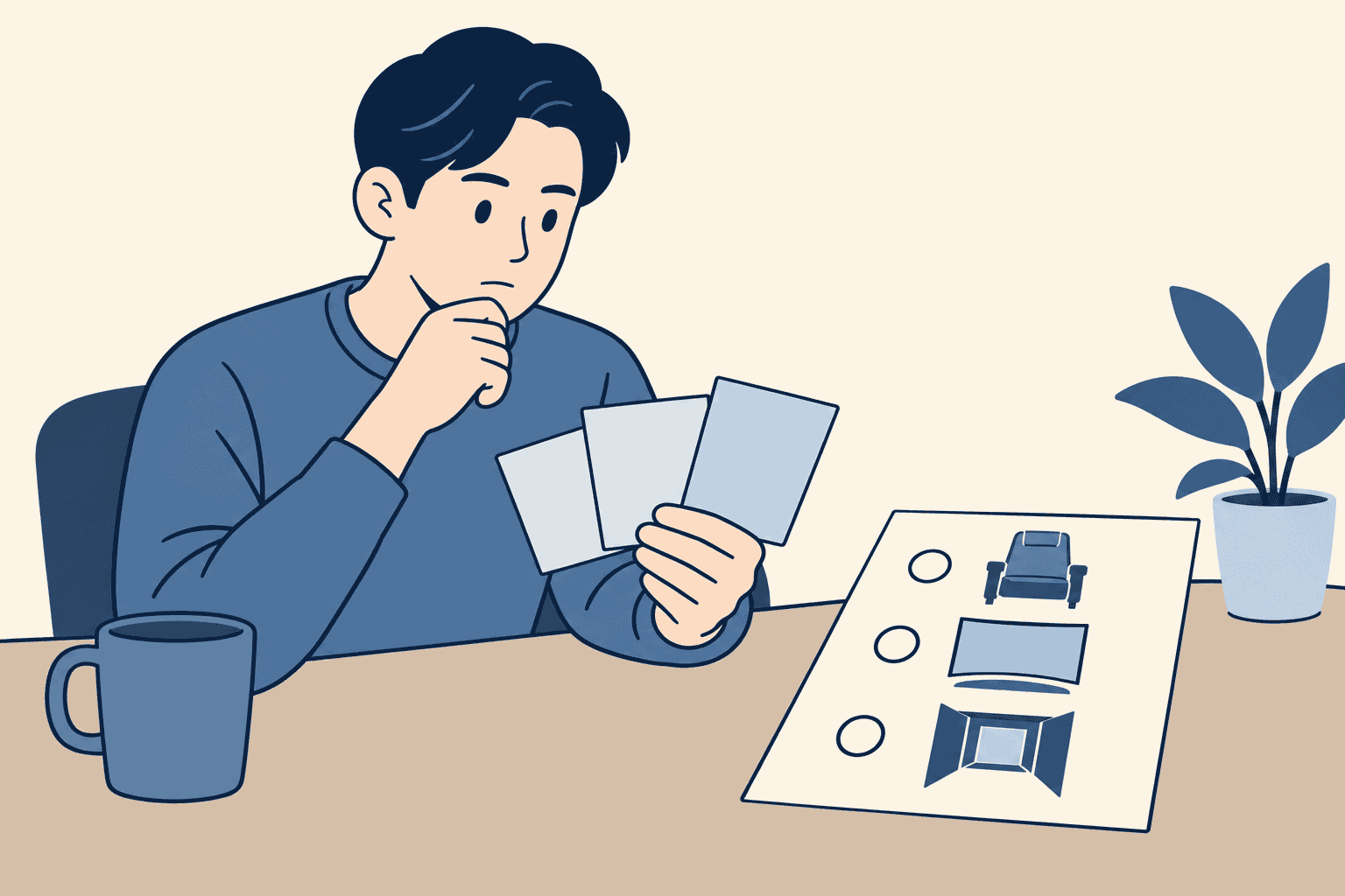 좌석·화면·이동 경로 그림으로 구성된 무글자 예매 체크리스트를 보는 사람