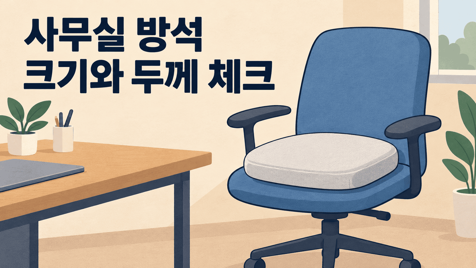 사무실 방석의 크기와 두께 확인 주제를 담은 생활 일러스트